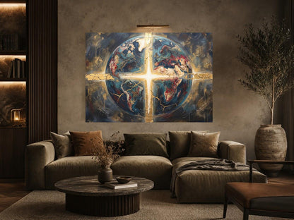 Christian Globe Wall Art, Cross Canvas Print, Faith Home Decor — Framed Print wall art