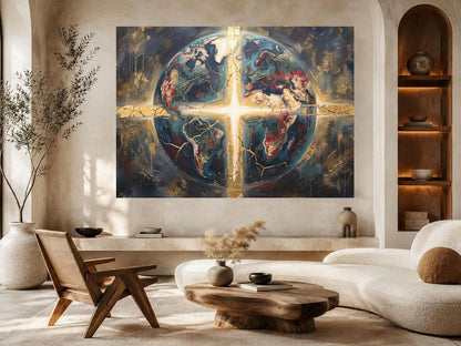 Christian Globe Wall Art, Cross Canvas Print, Faith Home Decor — Framed Print wall art