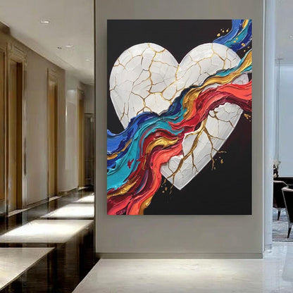 Broken Heart Wall Art | Kintsugi Love Canvas | Colorful Healing Decor — Framed Print wall art