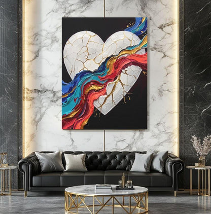 Broken Heart Wall Art | Kintsugi Love Canvas | Colorful Healing Decor — Framed Print wall art