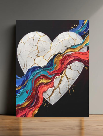 Broken Heart Wall Art | Kintsugi Love Canvas | Colorful Healing Decor — Framed Print wall art