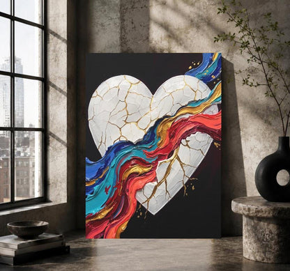 Broken Heart Wall Art | Kintsugi Love Canvas | Colorful Healing Decor — Poster wall art