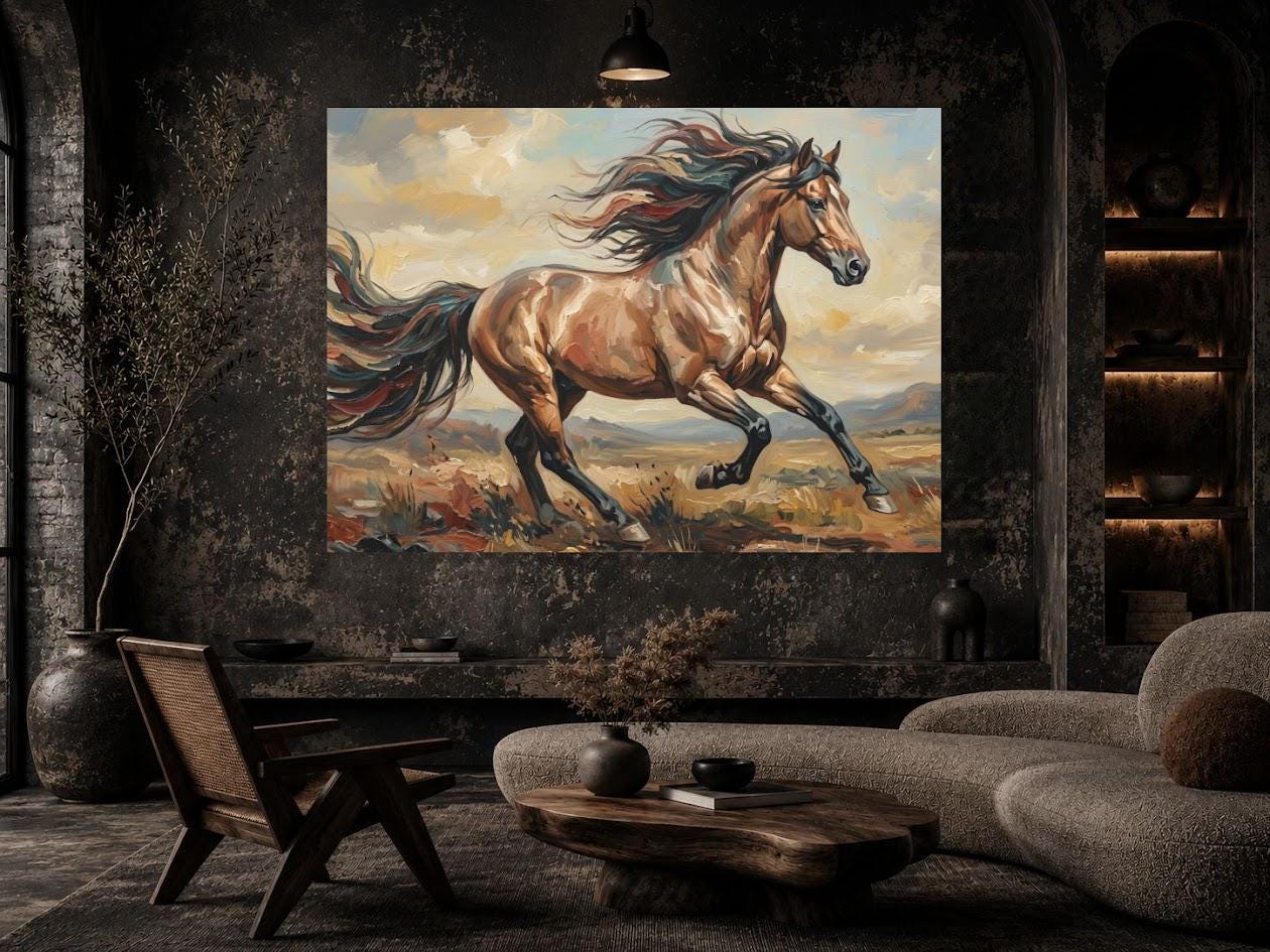Running Horse Wall Art | Western Canvas Print | Equestrian Home Decor — Framed Print wall art