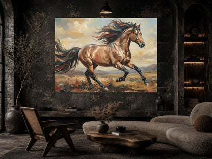 Running Horse Wall Art | Western Canvas Print | Equestrian Home Decor — Framed Print wall art