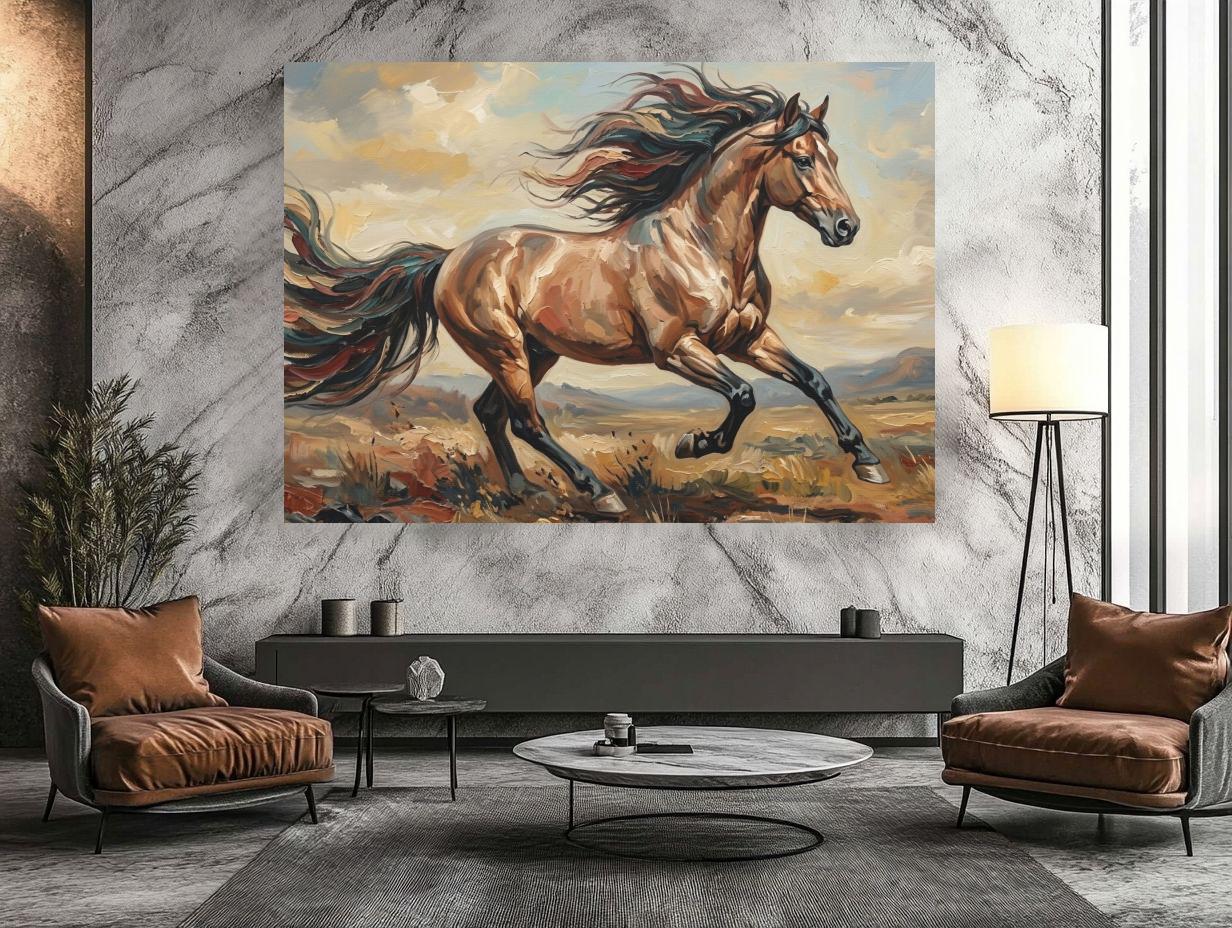 Running Horse Wall Art | Western Canvas Print | Equestrian Home Decor — Framed Print wall art