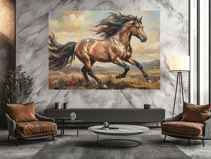 Running Horse Wall Art | Western Canvas Print | Equestrian Home Decor — Framed Print wall art