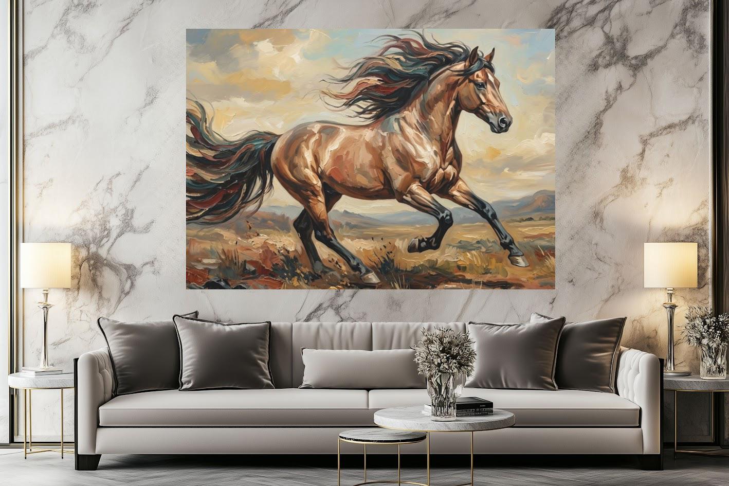 Running Horse Wall Art | Western Canvas Print | Equestrian Home Decor — Framed Print wall art