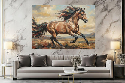Running Horse Wall Art | Western Canvas Print | Equestrian Home Decor — Framed Print wall art