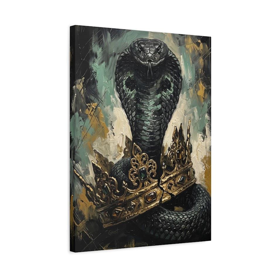King Cobra Wall Art | Crowned Snake Canvas Print | Dark Man Cave Decor — Canvas wall art