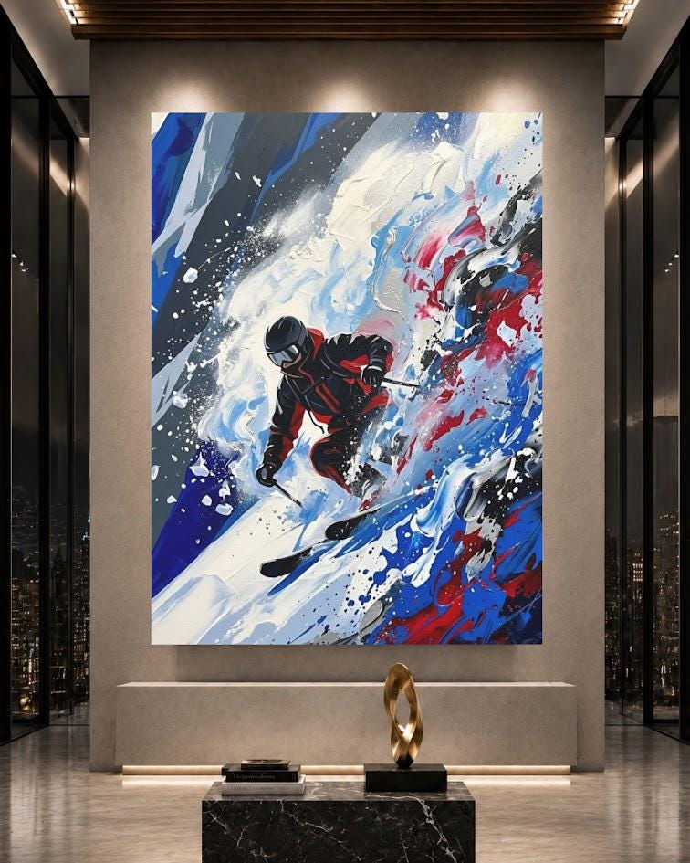 Skiing Wall Art | Abstract Skier Canvas Print | Mountain Lodge Decor — Poster wall art