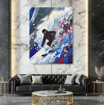 Skiing Wall Art | Abstract Skier Canvas Print | Mountain Lodge Decor — Framed Print wall art
