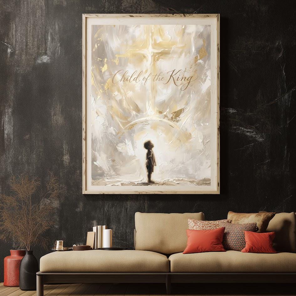 Child of the King Wall Art | Christian Nursery Decor | Neutral Faith Canvas Print — Framed Print wall art