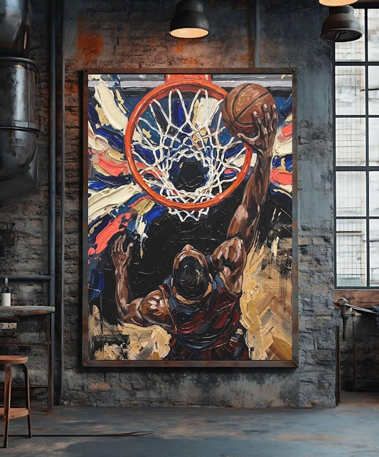 Basketball Dunk Wall Art | Colorful Sports Canvas | Game Room Decor — Poster wall art