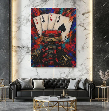 Poker Wall Art | Aces Casino Canvas Print | Gambling Quote Decor for Man Cave Game Room Office — Framed Print wall art