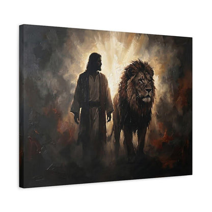 Jesus and Lion Canvas Wall Art, Lion of Judah Christian Painting, Faith Based Religious Decor — Canvas wall art
