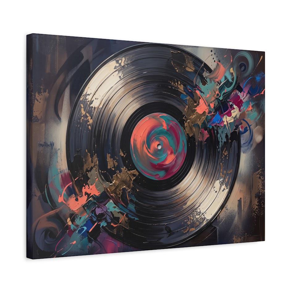 Vinyl Record Wall Art, Abstract Music Canvas Print, Modern DJ Studio Decor, Turntable Inspired Painting — Canvas wall art