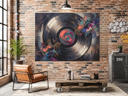 Vinyl Record Wall Art, Abstract Music Canvas Print, Modern DJ Studio Decor, Turntable Inspired Painting — Poster wall art
