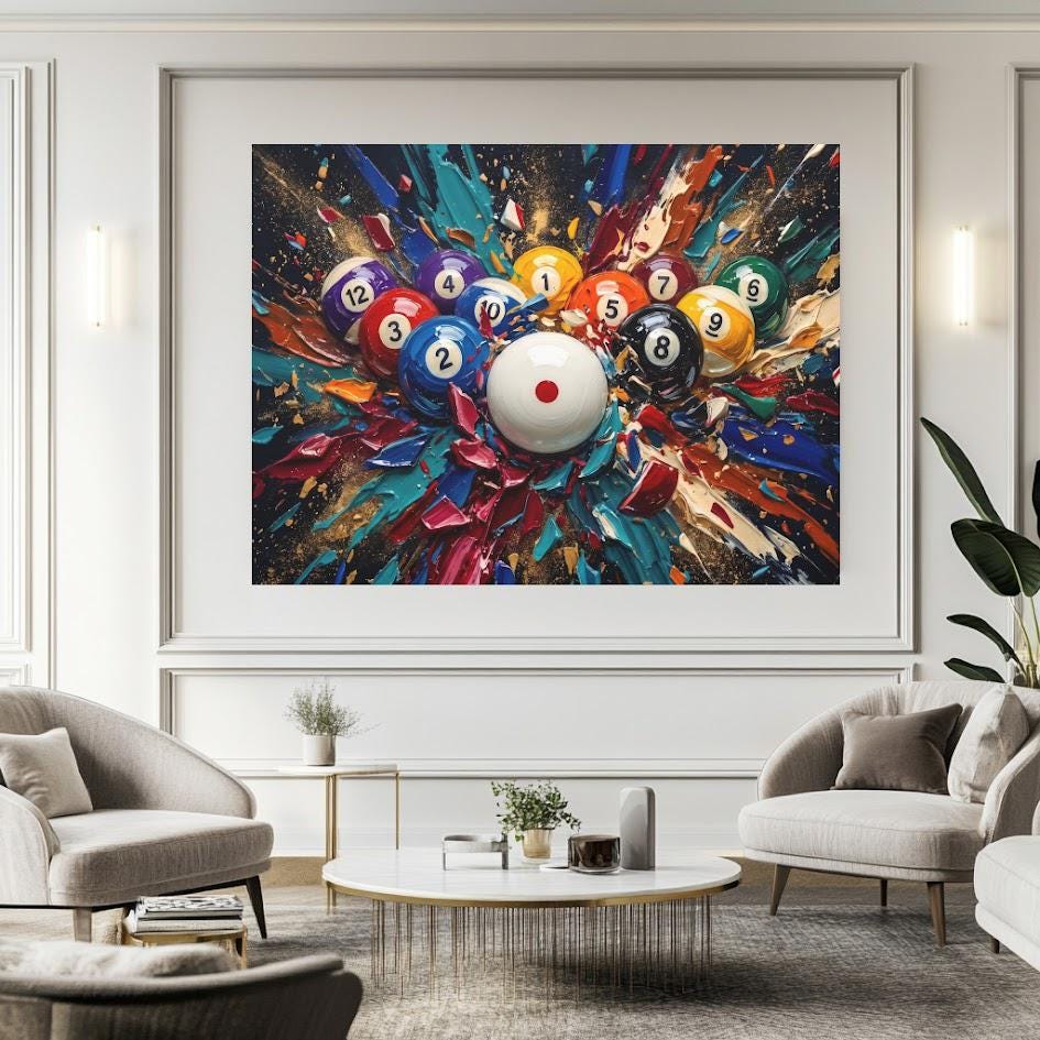 Pool Table Wall Art | Billiards Canvas Print | Game Room Decor — Framed Print wall art