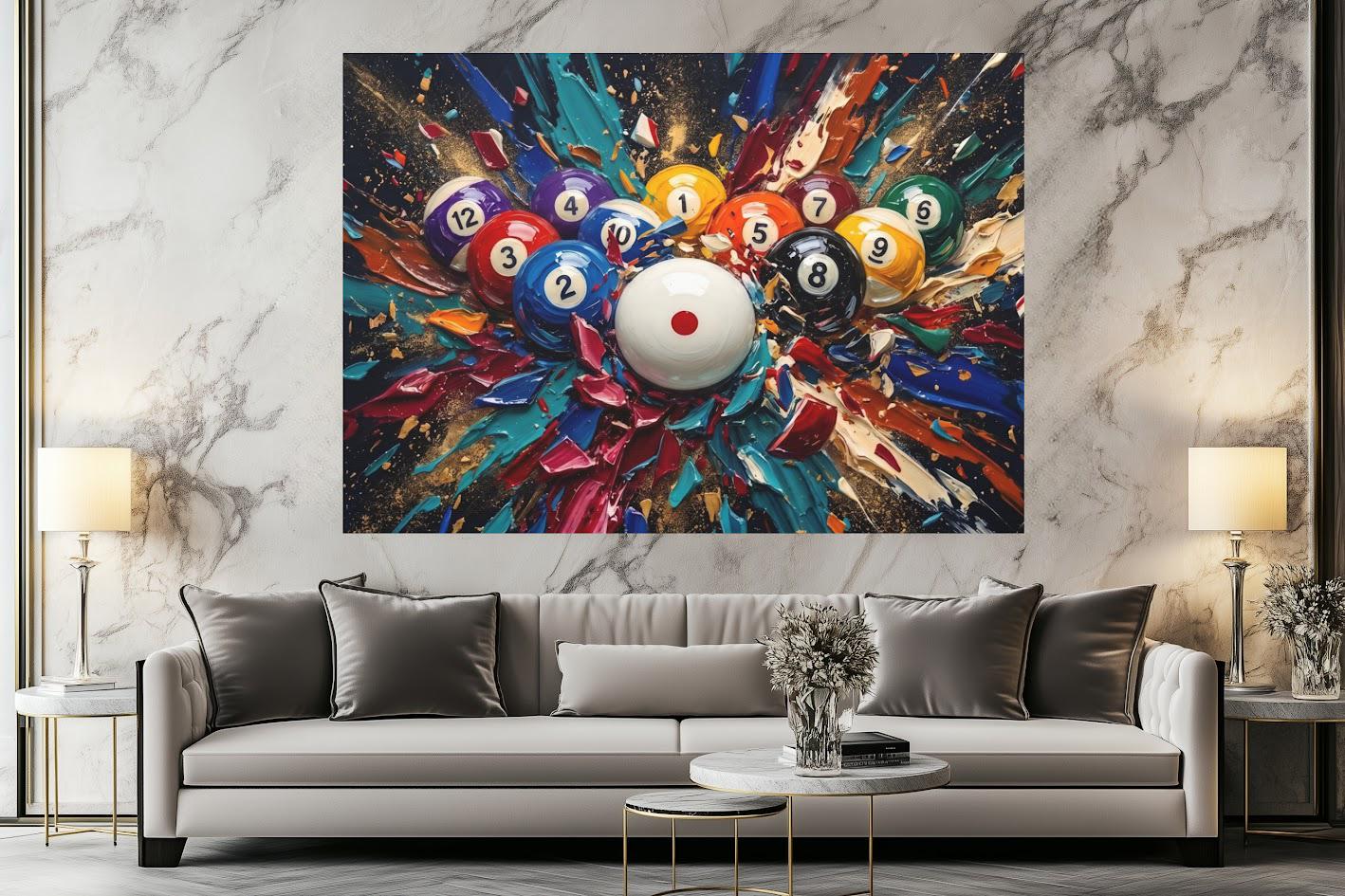 Pool Table Wall Art | Billiards Canvas Print | Game Room Decor — Framed Print wall art