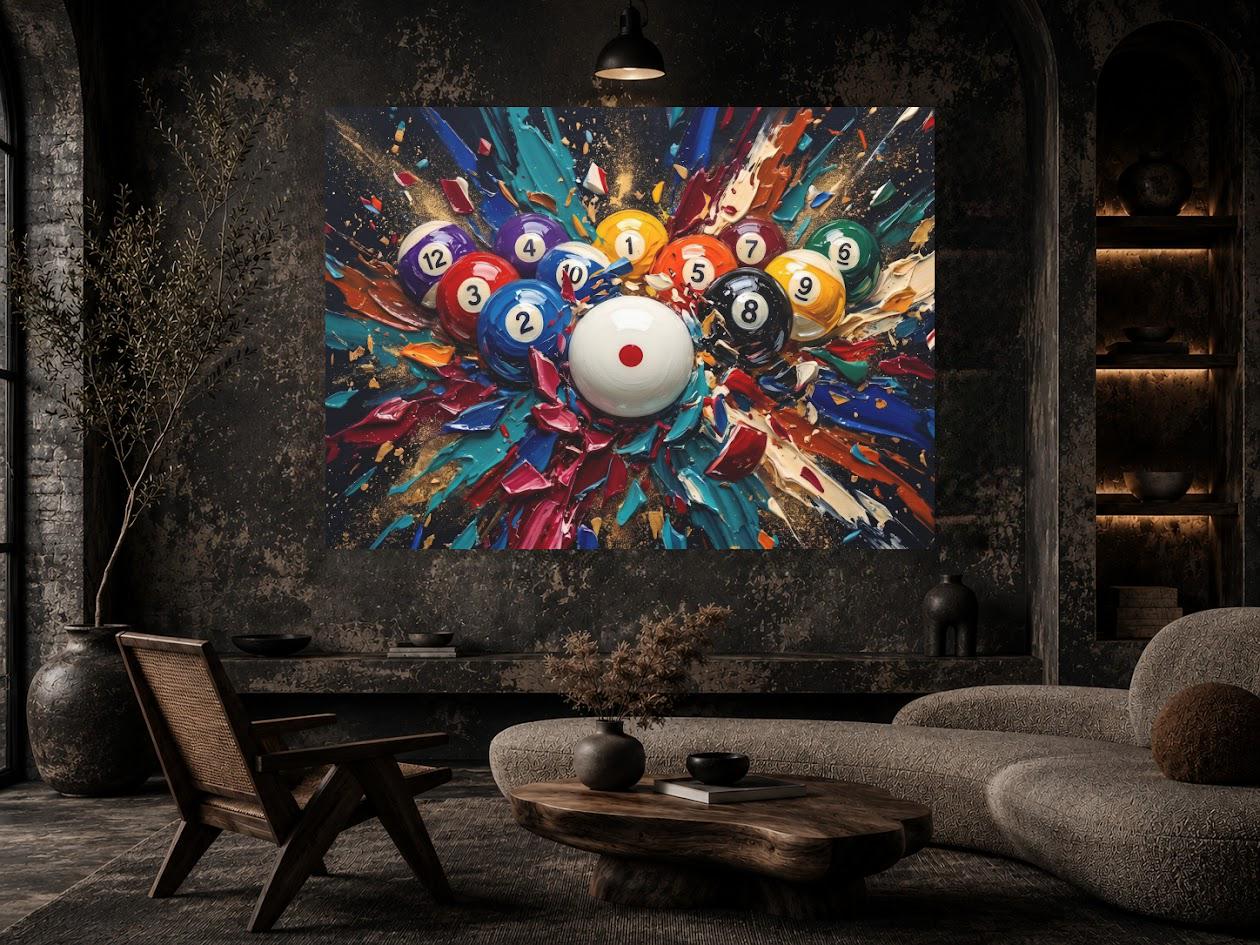 Pool Table Wall Art | Billiards Canvas Print | Game Room Decor — Framed Print wall art