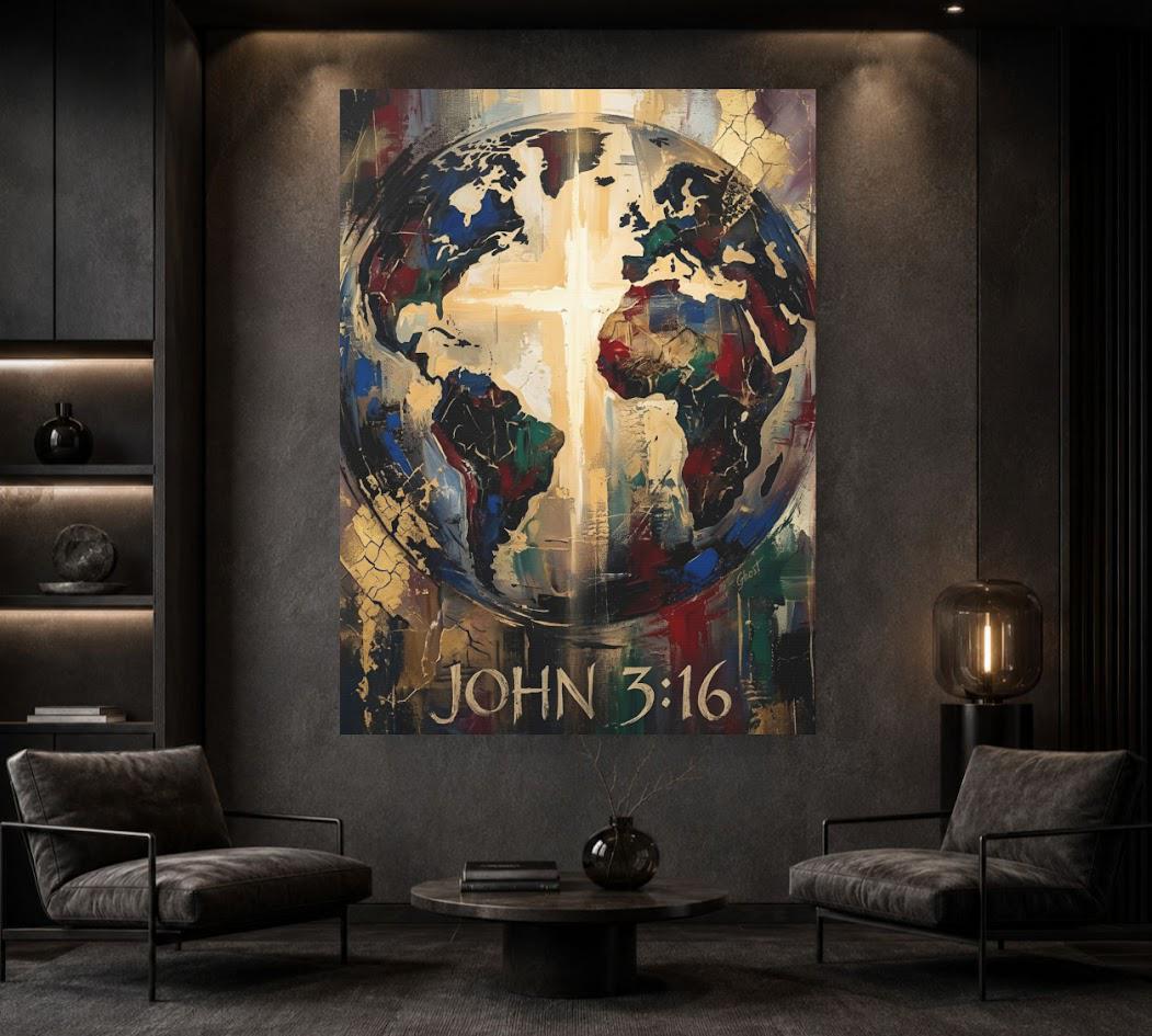 John 3:16 Wall Art | Christian World Canvas Print | Faith Decor — Framed Print wall art