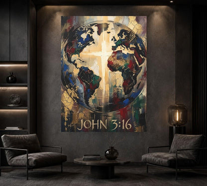 John 3:16 Wall Art | Christian World Canvas Print | Faith Decor — Framed Print wall art