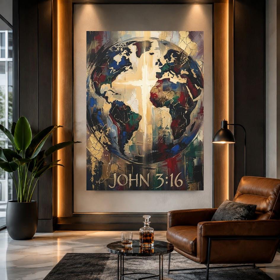 John 3:16 Wall Art | Christian World Canvas Print | Faith Decor — Framed Print wall art