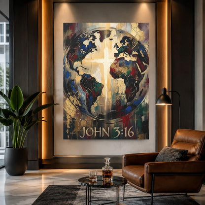 John 3:16 Wall Art | Christian World Canvas Print | Faith Decor — Framed Print wall art