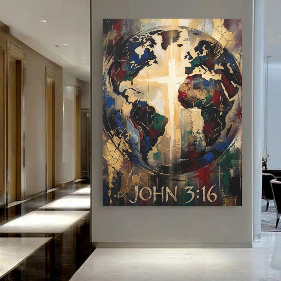 John 3:16 Wall Art | Christian World Canvas Print | Faith Decor — Framed Print wall art