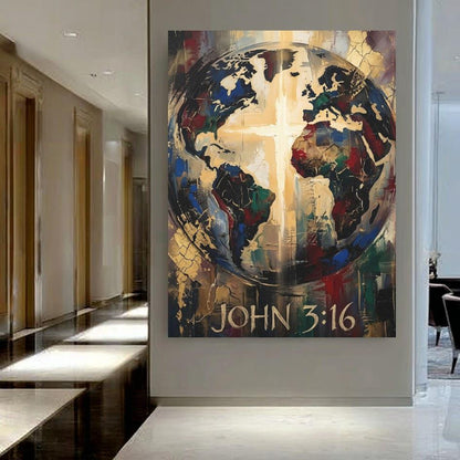 John 3:16 Wall Art | Christian World Canvas Print | Faith Decor — Framed Print wall art