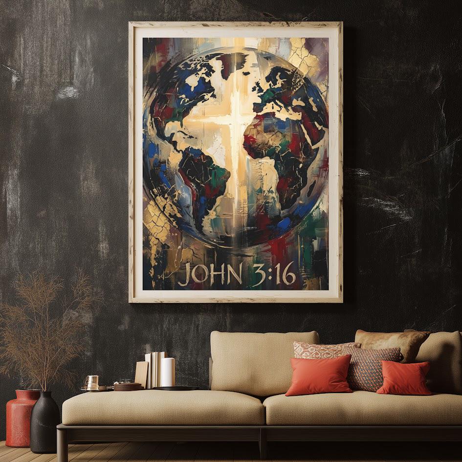 John 3:16 Wall Art | Christian World Canvas Print | Faith Decor — Framed Print wall art