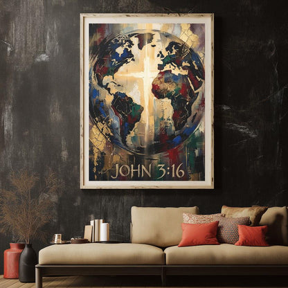John 3:16 Wall Art | Christian World Canvas Print | Faith Decor — Framed Print wall art