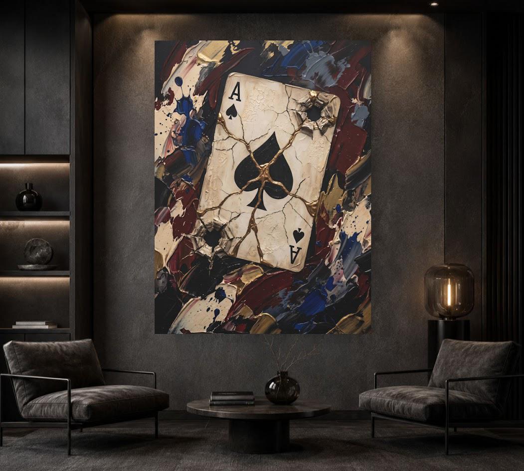 Ace of Spades Wall Art | Poker Room Decor | Casino Canvas Print — Framed Print wall art