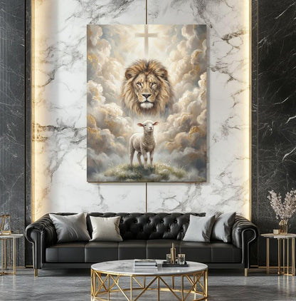 Lion and Lamb Wall Art | Christian Canvas Print | Prayer Room Decor — Framed Print wall art