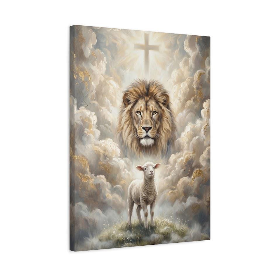 Lion and Lamb Wall Art | Christian Canvas Print | Prayer Room Decor — Canvas wall art