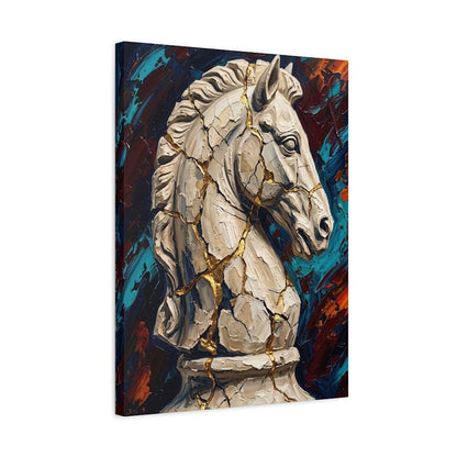 White Chess Knight Art | Cracked Gold Canvas Print | Masculine Office Decor — Canvas wall art