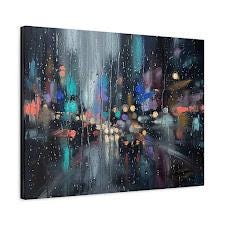 Rainy City Wall Art | Abstract Night Canvas | Modern Living Room Decor — Canvas wall art