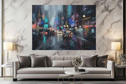 Rainy City Wall Art | Abstract Night Canvas | Modern Living Room Decor — Poster wall art