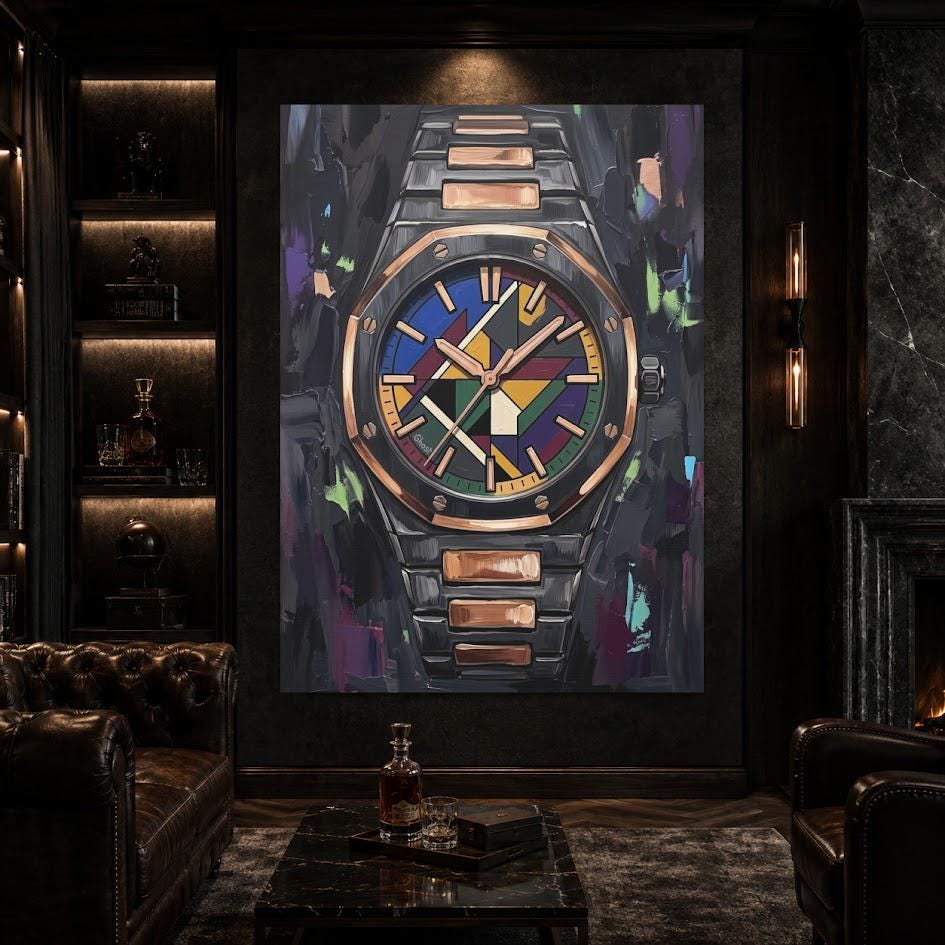 Luxury Watch Wall Art | Colorful Timepiece Canvas | Executive Office Decor — Framed Print wall art