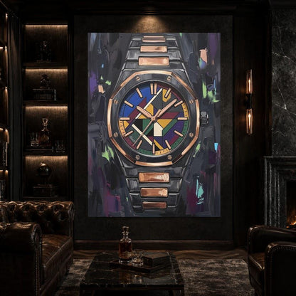 Luxury Watch Wall Art | Colorful Timepiece Canvas | Executive Office Decor — Framed Print wall art