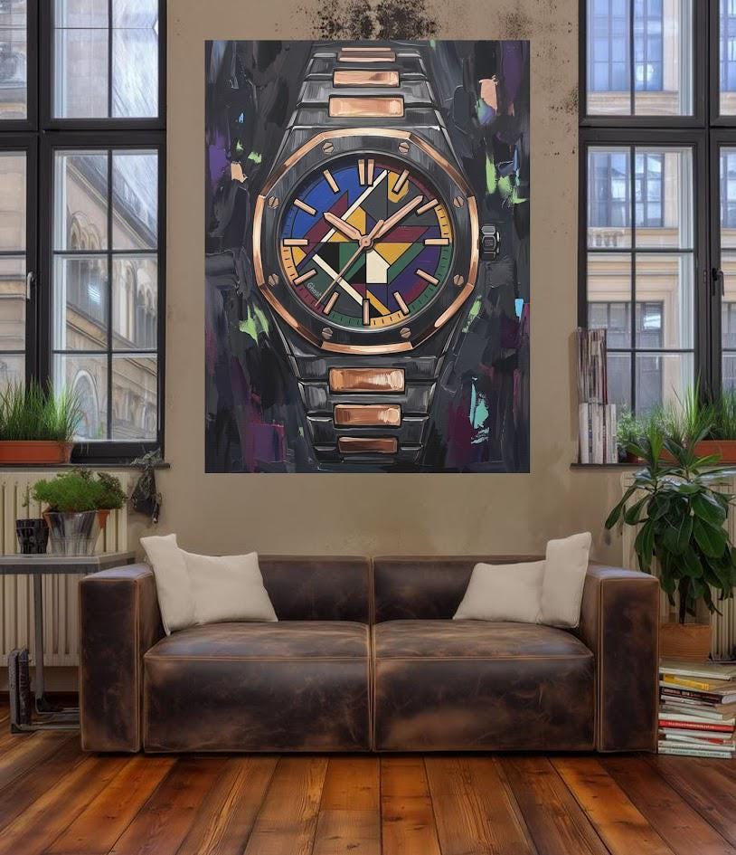 Luxury Watch Wall Art | Colorful Timepiece Canvas | Executive Office Decor — Framed Print wall art