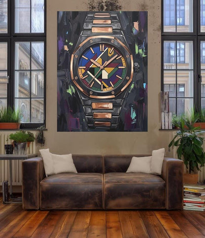 Luxury Watch Wall Art | Colorful Timepiece Canvas | Executive Office Decor — Framed Print wall art
