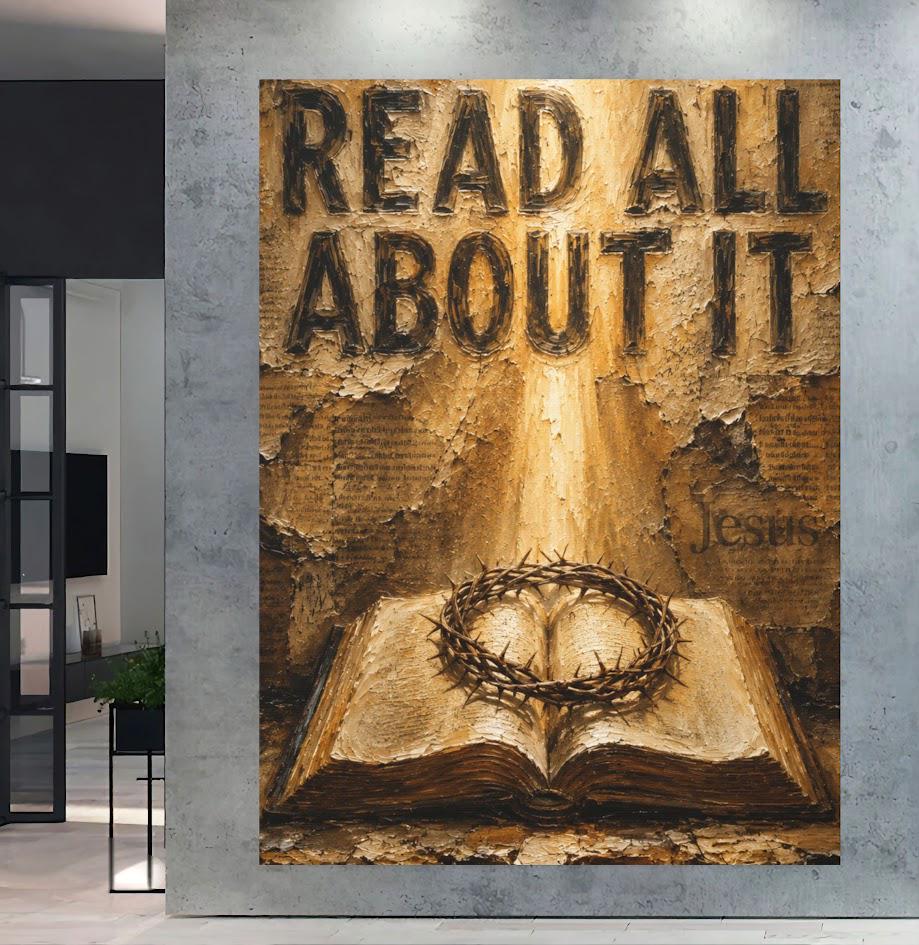 Christian Wall Art, Read All About It Bible Painting, Crown of Thorns Jesus Art — Framed Print wall art