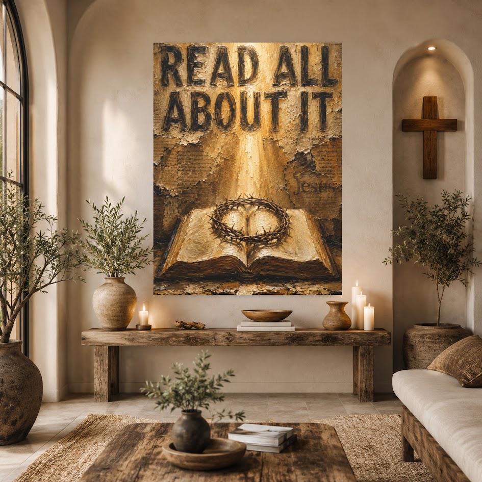 Christian Wall Art, Read All About It Bible Painting, Crown of Thorns Jesus Art — Framed Print wall art