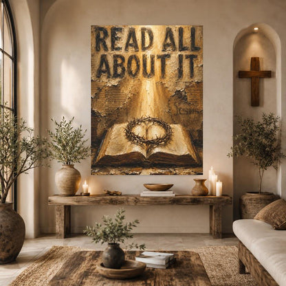 Christian Wall Art, Read All About It Bible Painting, Crown of Thorns Jesus Art — Framed Print wall art