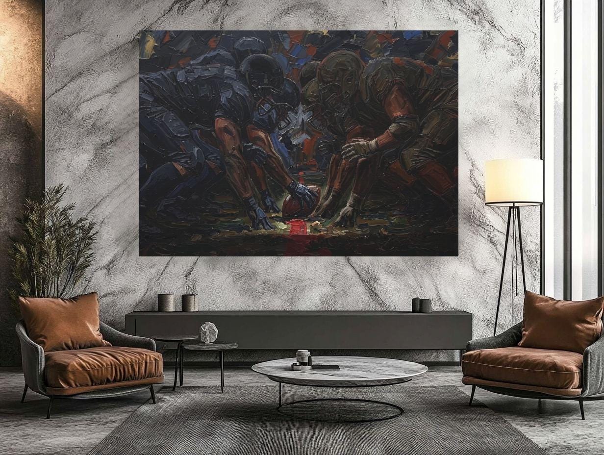 American Football Wall Art, Gridiron Painting, Masculine Game Room Decor — Framed Print wall art