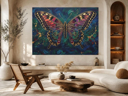 Butterfly Wall Art | Jewel Tone Canvas | Moody Botanical Decor — Framed Print wall art