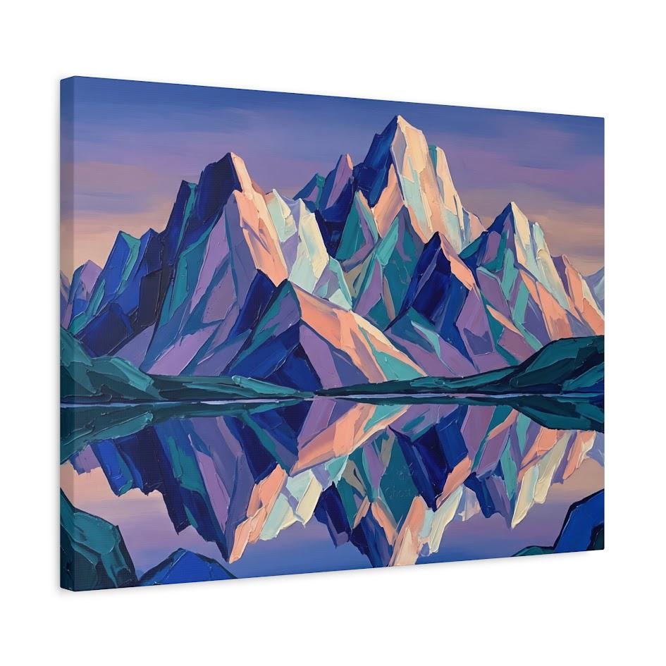 Colorful Mountain Wall Art | Geometric Landscape Canvas | Modern Cabin Decor — Canvas wall art