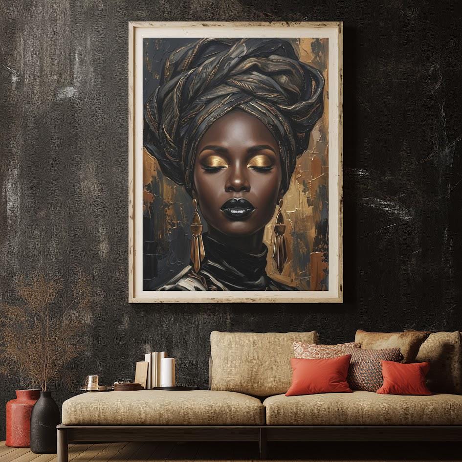 Black Woman Wall Art | Afrocentric Home Decor | Melanin Queen Canvas — Framed Print wall art