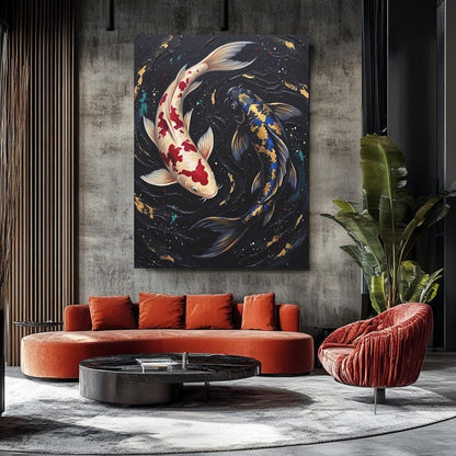 Koi Fish Wall Art | Yin Yang Canvas | Zen Japanese Decor — Framed Print wall art